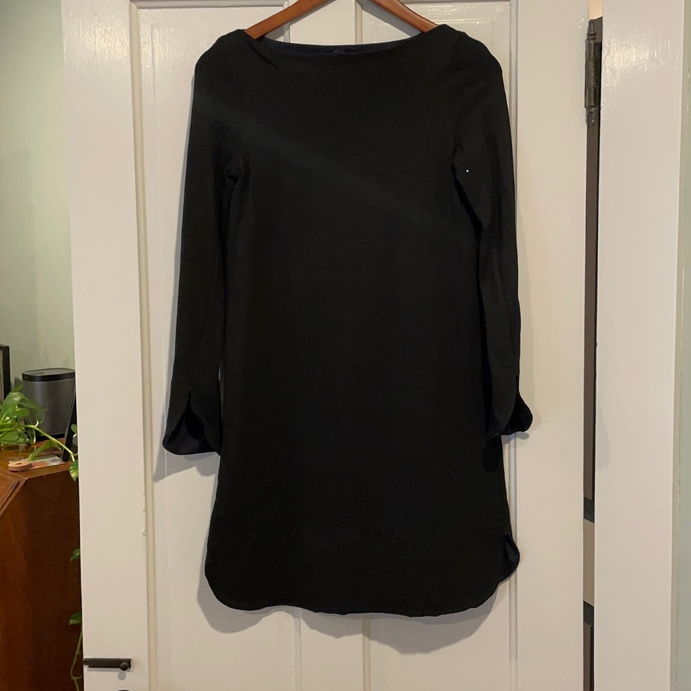 COS Black Boatneck dress with navy tulip hems XS